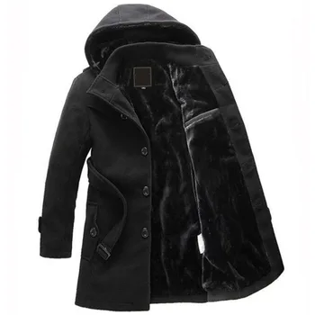 Hot Predaj Zimných vlny kabát mužov dlhé úseky hrubé teplé vlnené kabáty Mens Príležitostných Bunda casaco masculino palto peacoat kabát
