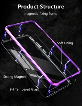 Luxusný Magnetická Prípade coque Huawei Mate 20 Lite Prípade Pro Kovový Nárazník+Sklenený Kryt sFor Huawei Mate 20 Pro Prípade 20Lite 20Pro