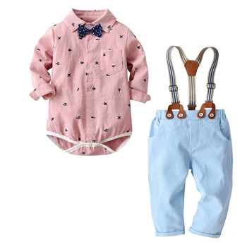 Batoľa Suit Baby Boy Šaty Karikatúra Tlače 2019 Novonarodeného Chlapca Oblečenie Set Dieťa Oblečenie Gentleman Vyhovovali Tričko+Podväzkové Nohavice