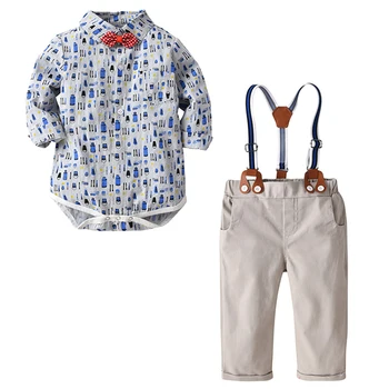Batoľa Suit Baby Boy Šaty Karikatúra Tlače 2019 Novonarodeného Chlapca Oblečenie Set Dieťa Oblečenie Gentleman Vyhovovali Tričko+Podväzkové Nohavice