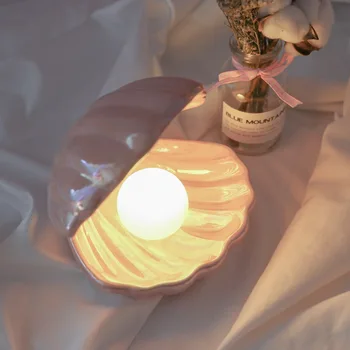 In Ceramic Shell s Pearl Nočné Svetlo Streamer Morská víla Svetlo Víla Shell Nočné Lampy, Nočné Domova Vianočný Darček