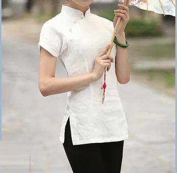Šanghaj Príbeh Nový príchod žena čínskej tradičnej top mandarin golier cheongsam biela tranditional Bielizeň, blúzky
