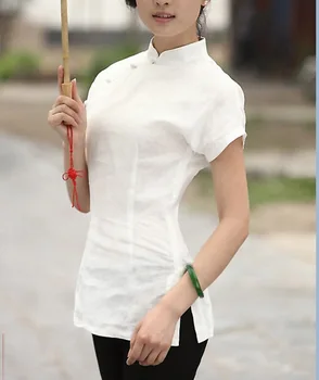 Šanghaj Príbeh Nový príchod žena čínskej tradičnej top mandarin golier cheongsam biela tranditional Bielizeň, blúzky