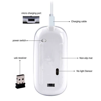 Ultra Slim Dobíjacia Bezdrôtová Myš Tichý Tlačidlo Stlmenia USB Optická Myš 2,4 GHz pre Prenosný POČÍTAČ MacBook Air Pro