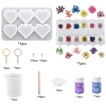Pixel Srdce Silikónové Živice Formy Sušené kvety Náplň DIY Šperky Súpravy na Výrobu Epoxidové UV Nástroje Sada Pre DIY Keychain Šperky Robiť