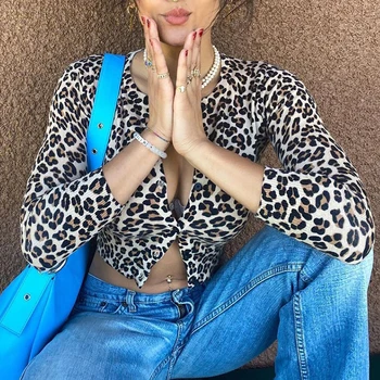 SUCHCUTE Dlhý Rukáv dámske Tričko Leopard Tlač Žena Topy Čaj v Lete roku 2020 Y2K Estetické Top E Dievča Clubwear