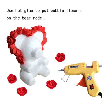 Ručne DIY Rose Medveď Súprava Biela 3D Pena Medveď Modelovanie 200Pcs Mini PE Pena Umelé Ruže Kvet a Lepidlo Zbraň
