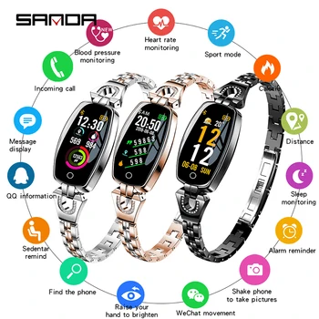 SANDA Ženy Móda Inteligentný Náramok Hodiniek Bluetooth Krvného Tlaku, Srdcovej frekvencie Spánku Monitor Krokomer Smartwatch pre Android iOS