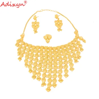 Adixyn 24k Afriky Šperky Set Zlatá Farba Náhrdelníky Náušnice Prsteň Veľká Veľkosť Arabskom Dubaji Svadobné Vysokej Kvality MAMA/Priateľku, Darček