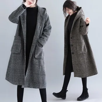 Genayooa Vintage Kabáty A Bundy Ženy Koberčeky Zimný Kabát Ženy Dlhý Rukáv Vysokej Kvality Teplý Zimný Kabát Z Vlny Kórejský Štýl