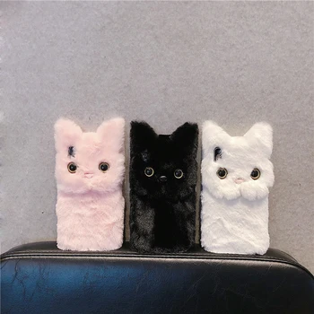 Najnovšie Módne Cute Cat Načechraný Dievčenskú puzdro Pre iPhone 11 Pro X XS Max XR 8 7 6 6 Plus Kitty Plyšové Kožušiny Mäkké Silikónové Krytie Funda