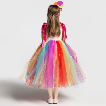 Sladké Rainbow Candy Dievčatá Tutu Šaty Farebné Gule Lízatko Cosplay Kostým Detský Sprievod Narodeniny Oblečenie Oblečenie