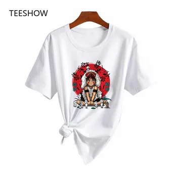 Ženy Oblečenie Princezná Mononoke Tshirts Nové Letné Biele Krátkym rukávom Unisex Anime Vytlačené Ležérny Top T-shirt Grafické Tees