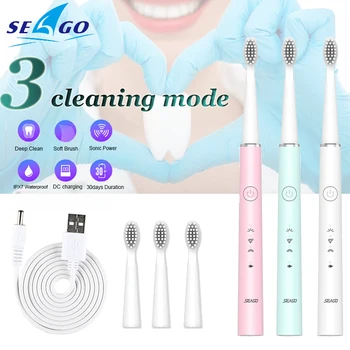 Seago 40000 Zdvih/min 3 Režimy Sonic Electr Časovač Zubné Kefky pre Dospelých USB Nabíjateľné Elektrická zubná Kefka S 2 ks Kefa, Hlava