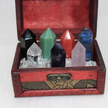 Prírodný Krištáľ bod čarovná palička Šesťhranné crystal stĺpec 7-Hviezdičkový pole Treasure Box Domáce Dekorácie, Darčeky