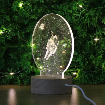 USB Astronaut 3D Nočné Svetlo Tvorivé Akryl Masívneho Dreva Spaceman 3D Moon Lampa Tabuľka pre Deti Baby Priateľmi Darček k Narodeninám