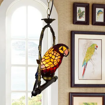 Európsky kreatívny Stredomoria retro vitráže papagáj luster lampy villa bar reštaurácia obývacia izba vták svetlo