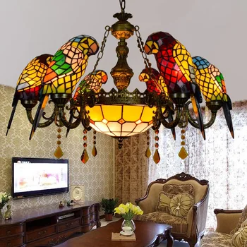 Európsky kreatívny Stredomoria retro vitráže papagáj luster lampy villa bar reštaurácia obývacia izba vták svetlo