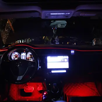 6M Zvukovo Aktívny EL Neon Pásy Svetlo RGB LED Interiéru Vozidla Svetlo Multicolor Telefón Bluetooth Ovládanie Atmosféru Svetlo 12V pre Ford