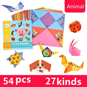 54 KS Cartoon Zvierat Origami Deti Ručné DIY Craft Papier Troch-dimenzionální Ručný Papier