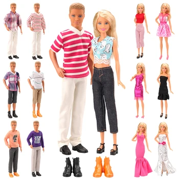 Nové Ručné 10 Položiek/Set=5 Oblečenie Pre Ken Náhodné +3 Bábika Šaty +2 Bábika Topánky, Doplnky Pre Barbie, Ken Najlepší Vianočný Darček