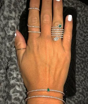 2019 Hot Predaj Top Fashion micro pave Nastavenie Strany Klasické Šperky Anillos Ohromujúci Multi Riadok plný prst Prstene Pre Ženy