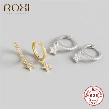 ROXI kórejský Štýl 925 Sterling Silver Zirconia Star Stud Náušnice pre Ženy Jasné, Zirkón Päť-špicaté Hviezdy Náušnice Strany Šperky