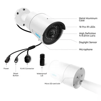 [2Pack] Reolink 5MP Bezpečnostné Kamery, PoE, Vonkajšie Bullet 30 m Nočné videnie Vstavaný Mikrofón a SD Card, Detekcia Pohybu RLC-410