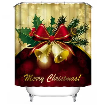 Vianočné Krúžok Bell Vytlačené Sprchový Záves 180x180cm Nepremokavé Závesy Pre Kúpeľňa Vianočný Dekor Non Slip Vaňa Mat Nastaviť