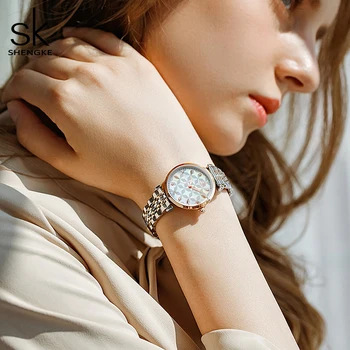 Shengke 2020 nova pulseira de luxo relógios femininos concha 32 mm dial movimento quartzo japonês 3 atm à prova dwaterproof água