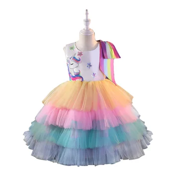 2020 Dievčatá Jednorožec Odkalovacích Tlač Rainbow Tutu Šaty Pre Dievčatá Karneval Narodeninovej Party Kostým Deti Oblečenie