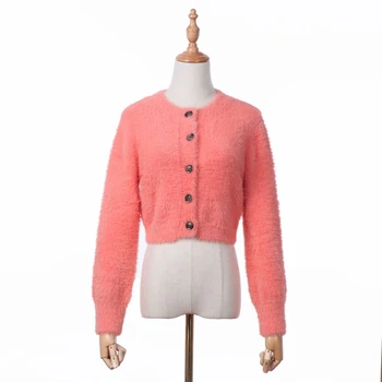 Jeseň mohair sveter kórejský plodín pletený sveter ostrihané cardigan otvoriť zrastov tlačidlo ružový sveter vintage cardigan ženy