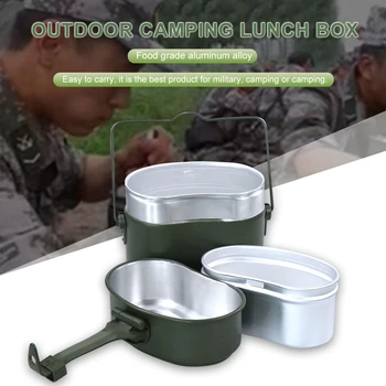 3 v 1 Outdoor Camping Lunch Box Turistika Piknik Cestovné súborom Riadu Tepelne Izolované Obed Box Piknik Skladovanie Neporiadok Tin Potravín