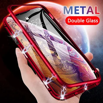 Luxusné obojstranný sklo Kovové Magnetické puzdro pre iPhone XS MAX XR X 7 8 Plus Telefón Prípade Magnet Pokrytie 360 Plnú Ochranu shell