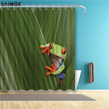 Zábava Porcelánu Žaba Na Wc Výzdoba Domov Sprchový Záves Funny Green Cartoon Zvierat Polyesterové Tkaniny, Kúpeľňové Doplnky, Záclony