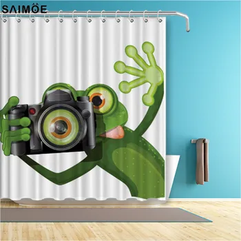 Zábava Porcelánu Žaba Na Wc Výzdoba Domov Sprchový Záves Funny Green Cartoon Zvierat Polyesterové Tkaniny, Kúpeľňové Doplnky, Záclony