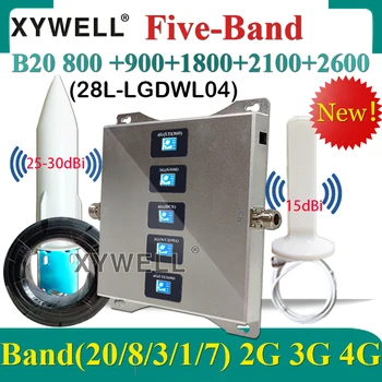 Päť-Band B20 800 900 1800 2100 2600 Mobil Celulárnej Boosetr Štyri-Band GSM Repeater 2G, 3G, 4G Celulárnej Zosilňovač LTE SIEŤACH DCS