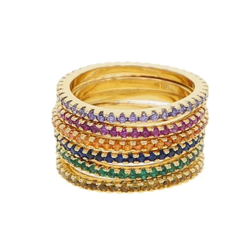Tenký jednoduchý kruh cz krúžok večnosti pásmo pre engagment svadobný dar multi color farebné cz módne ženy prst šperky