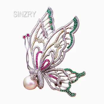 SINZRY módne šperky príslušenstvo farebné kubický zirkón motýľ pearl vyhovovali brošňa pin ženy šatky pracka
