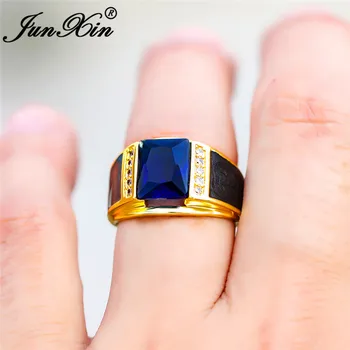 Luxusné Muž Geometrické Modrý Kameň Snubné Prstene Pre Mužov, Ženy Žlté Zlato Vintage Prsteň Zásnubný Prsteň Zirkón Mens Strany Šperky