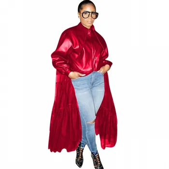 Zimné Pu Kože Kabát Pre Ženy Zips Celý Dlhý Rukáv Outwear 2020 Nový Príchod Módne Farbou Oka Spájať Kožená Bunda