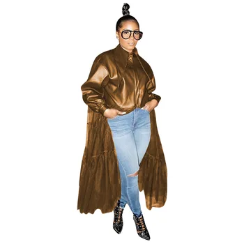 Zimné Pu Kože Kabát Pre Ženy Zips Celý Dlhý Rukáv Outwear 2020 Nový Príchod Módne Farbou Oka Spájať Kožená Bunda