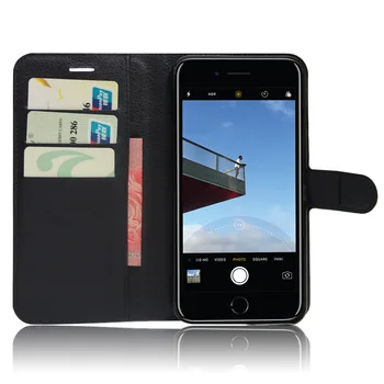 5.5 palcový pre Apple iPhone 7 Plus Prípade Peňaženky Karty Stentu Lichee Vzor Prípadoch Flip Kožený Kryt Čierny 7Plus pre iPhone7 Plus