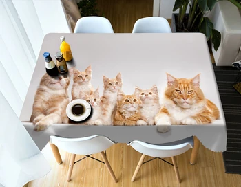 Kreslených Mačka 3D Vzor Obrus Prachotesný Zahustiť Bavlna Obdĺžnikový/Okrúhly obrus na Svadbu Piknik Party