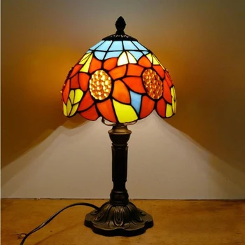 WOERFU 20 CM Tiffany Tabuľka Žiarovka E27 Slnko Flowe Lampa Spálňa Nočná Lampa Creative Móde Živice Základ Stolové Lampy