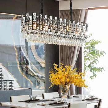 Lesk Cystal Luster pre Obývacia Izba Moderné Domáce Dekorácie Retangle Kuchyňa Osvetlenie led Lustre Čierne Svetlo Lampy