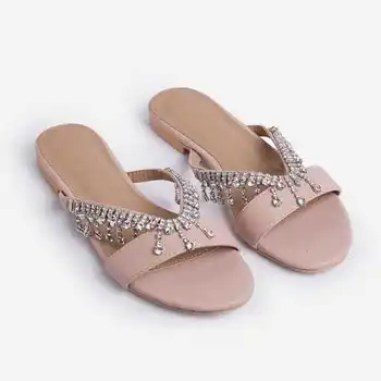 Ženy Módne Sandále Diamond Letné Topánky Žena Ploché Pearl Pohodlné String Perličiek Bežné Flip Flops Vonkajšie Biele Sandále