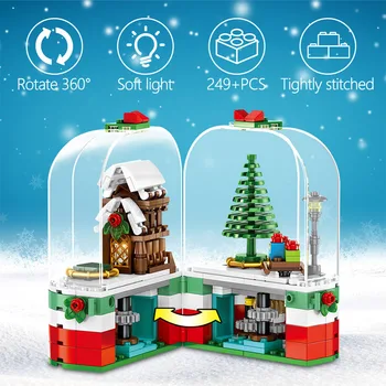 Veselé Vianočné Tému Santa Claus Stavebné Bloky DIY Vianočné Rotujúce LED Svieti Chata Tehly Dar, Hračky Pre Deti,