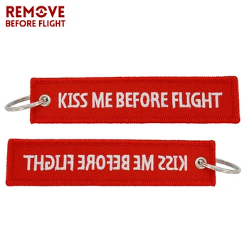 5 KS/VEĽA Kiss Me Pred Letom Keychain Výšivky Anahtarlik Štítok Červený Krúžok na kľúče prívesok pre Letectvo Darčeky Auto Keychains
