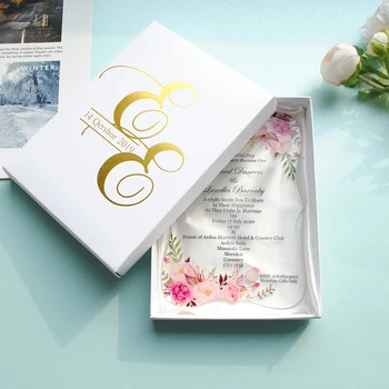 Doprava zadarmo 2019 hot predaj vlastné osobné tlač s pár fotografií priehľadný akrylový svadobné oznámenia karty,menu karty